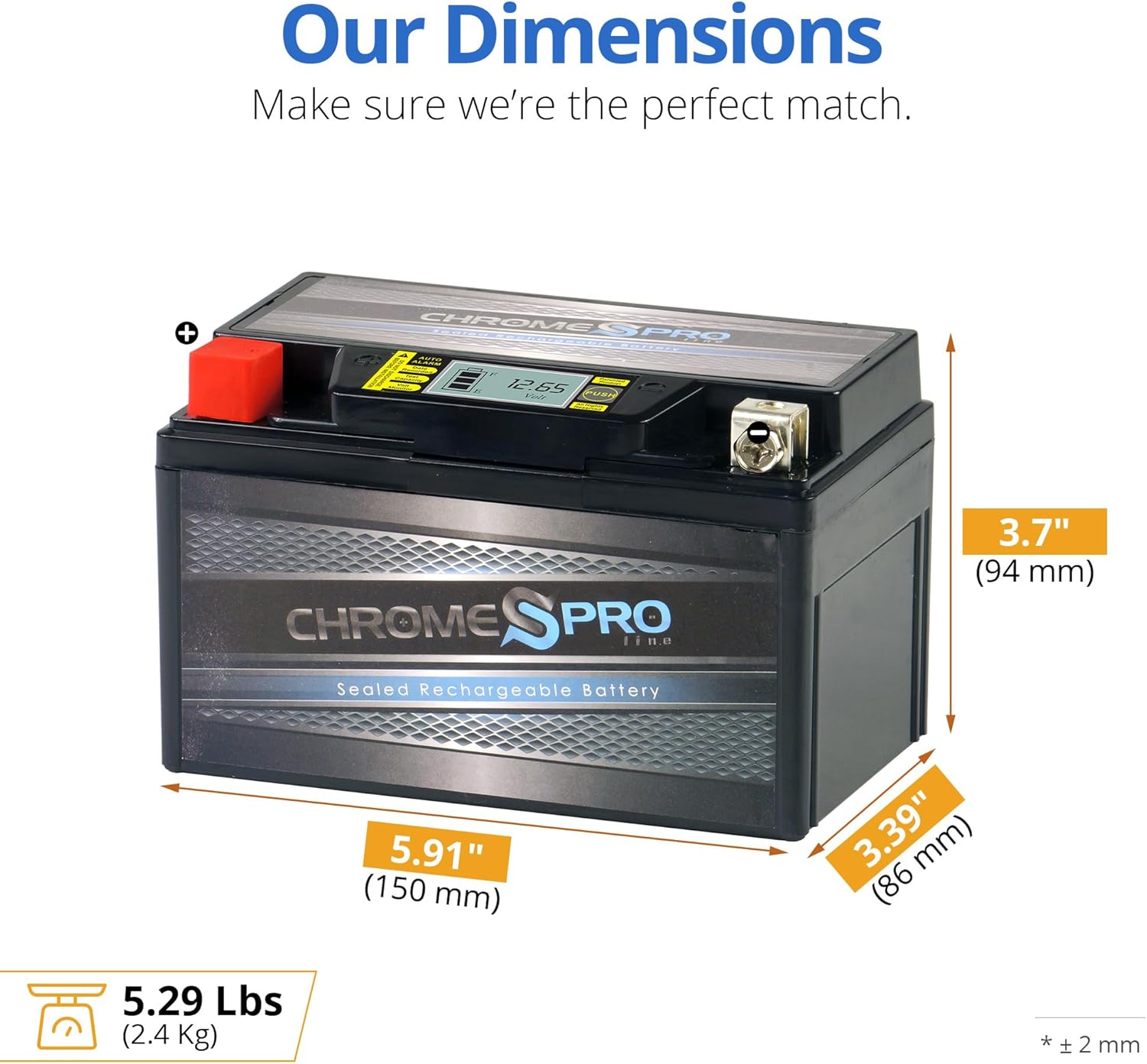 Chrome S Pro iGel YTX7A-BS Battery – 90 CCA, Gel Electrolyte, LCD Display, 12V 6Ah – Fits ATV, Motorcycle, Scooter, Jet Ski, Dirt Bike, UTV, Snowmobile & More – T3 Nut & Bolt Terminal