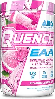 QUENCH EAA Aminos + Electrolytes - Complete Blend of 9 EAAs - 10g Total Amino Acids - Vitamins, Antioxidants, Electrolytes - ZERO Sugar, Carbs, Calories (Pink Lemonade)