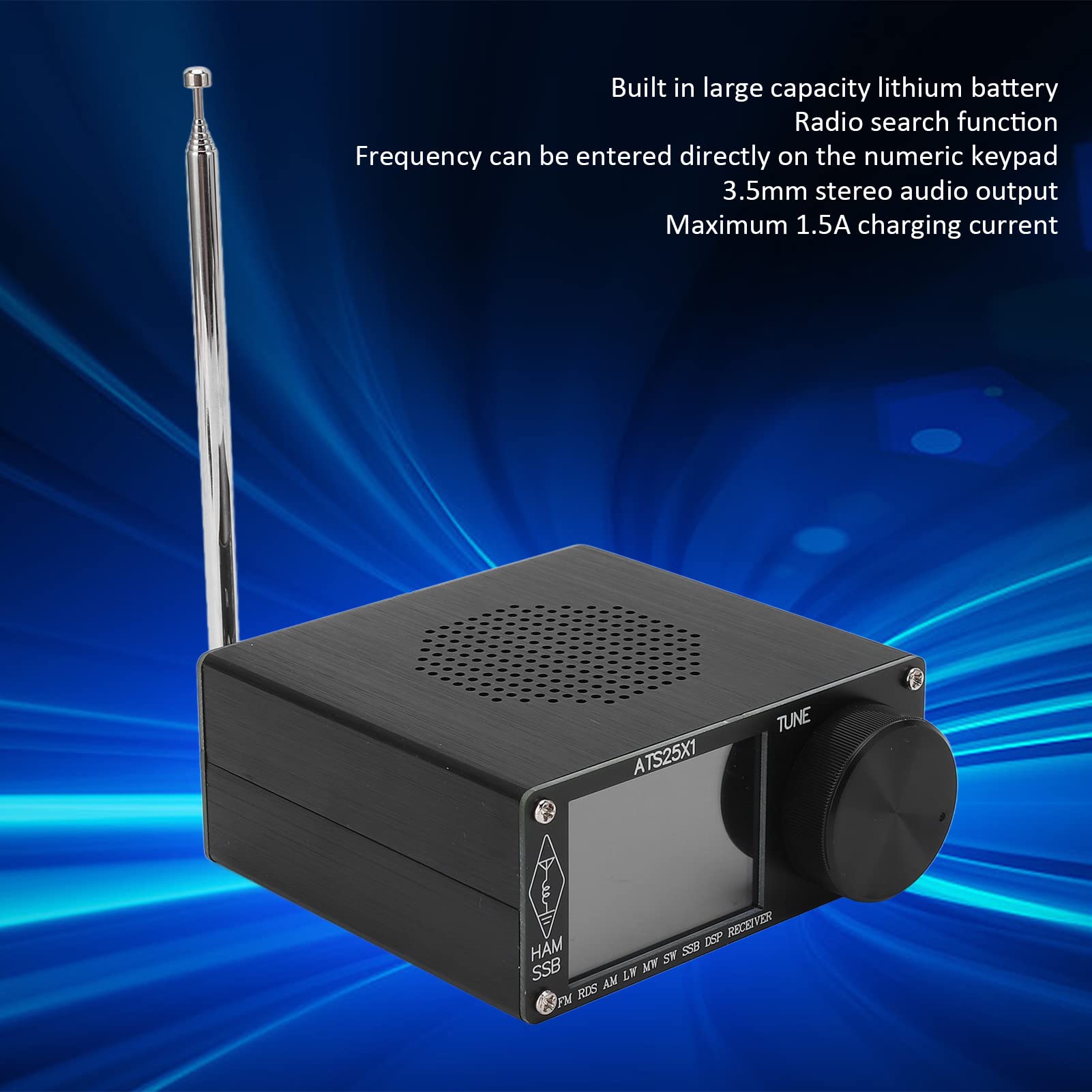 ATS25X1 Upgrade Si4732 Vollband-FunkempfäNger FM AM (MW und SW) SSB-KurzwellenempfäNger mit 2,4-Zoll-Farb-Touchscreen-AluminiumlegierungsgehäUse