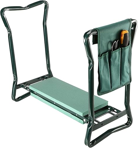 Moclever Rodillero y asiento de jardín, banco de jardinería con asas, taburete plegable para facilitar el almacenamiento, almohadilla de espuma EVA