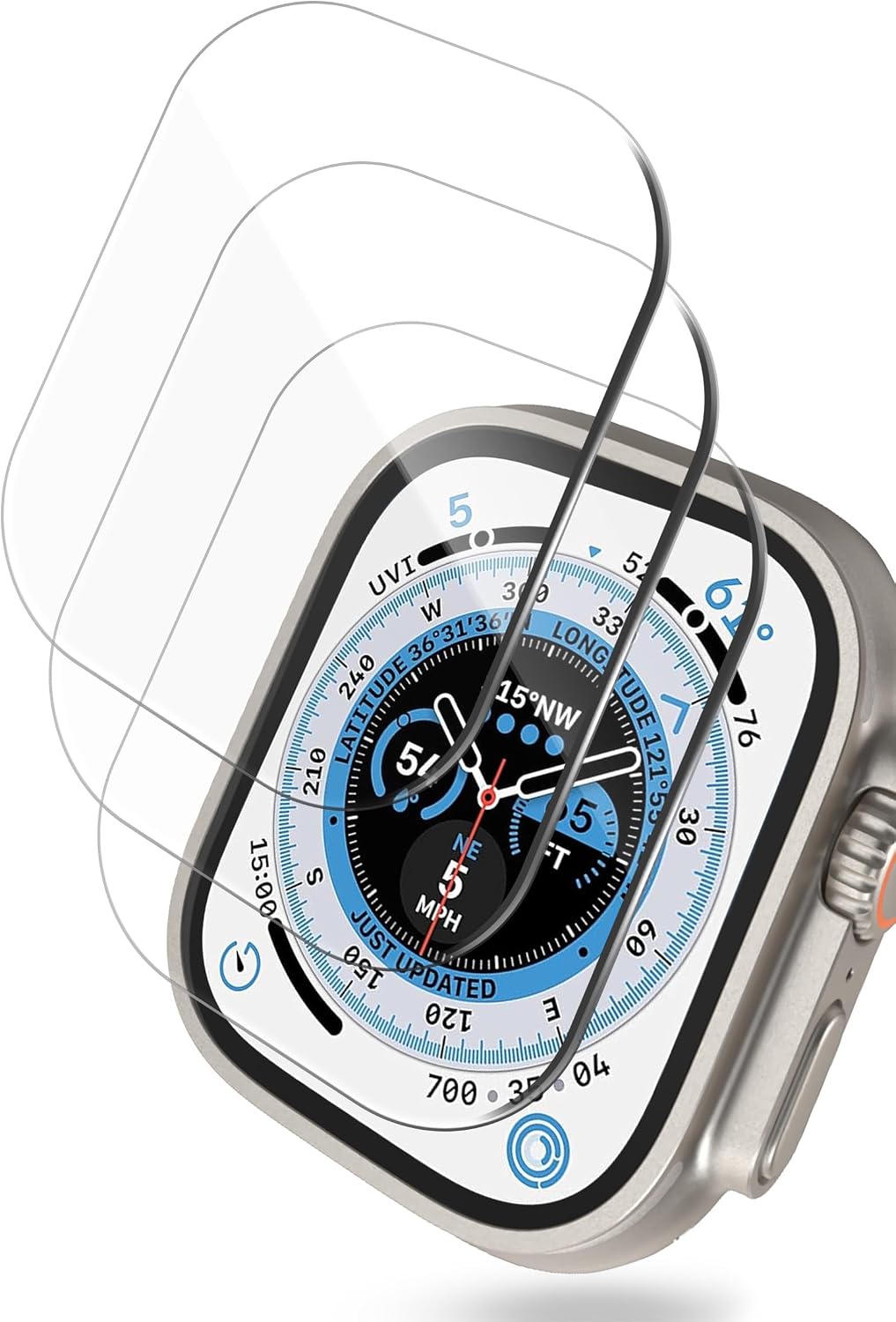 3 Pack Tempered Glass Film for Apple Watch Screen Protector 49mm Compatible with Apple Watch Ultra 2/Ultra Smartwatch Anti-Scratch 9H Hardness Bubble-Free Screen Protector Film for iWatch