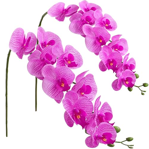 Floroom 2pcs Faux Phalaenopsis Orchid Fake Artificial Flower with Stems,