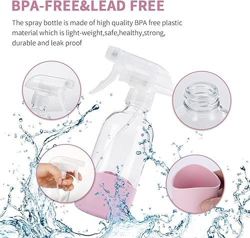 Miniatura 4 de HOMBYS Botellas vacías de vidrio transparente de 8 onzas con protección de funda de silicona, recipientes recargables para soluciones de limpieza,