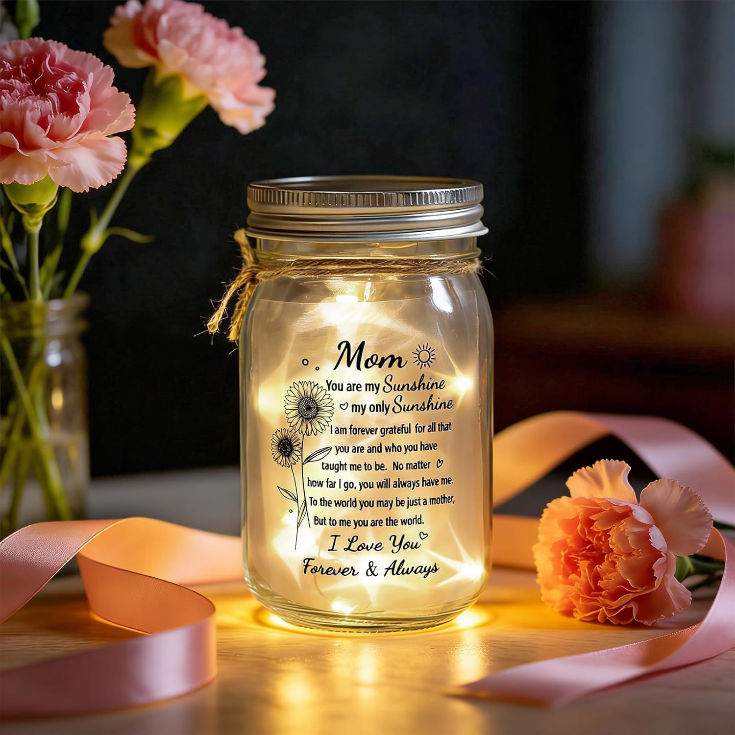Mothers Day Gifts for Mom, Glowing Mason Jar Night Light Birthday Gifts for Mom From Daughter, Son, Kids, Personalized Sentimental Night Light for Christmas Mother's Day Mama Birthday Presents - Image 6