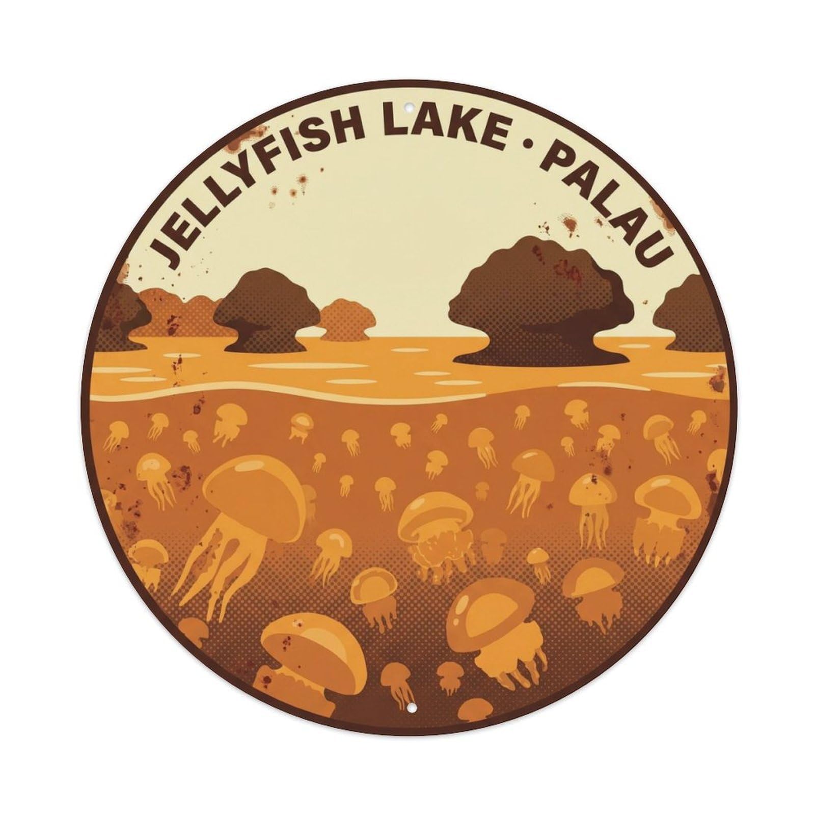 Olyhtr 8X8inch Classic Style Sunset Palau Jellyfish Lake Amber Retro Reef Metal Tin Sign