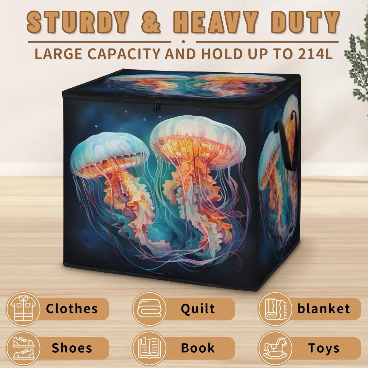 Honeybaby 214L Extra Large Comforter Storage Bag Beautiful Jellyfish Storage Totes with Lids Waterproof Closet Organizer Folding Blanket Storage Bags for Clothes Bedding Pillows