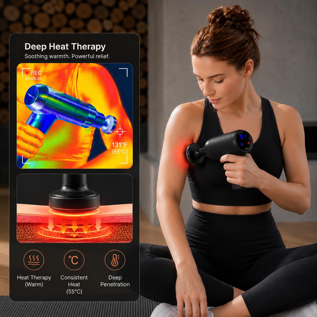 Pistolet de massage avec fonction chaleur et froid