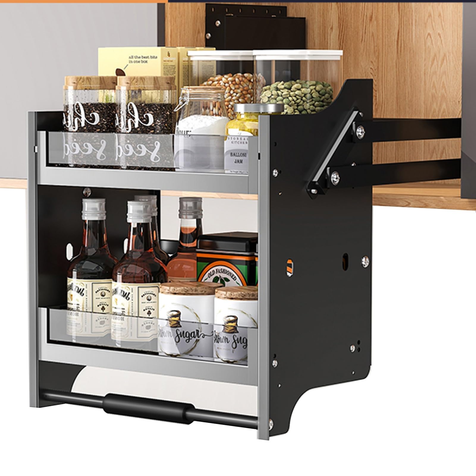 Ripiano Estraibile Per Pensile Da Cucina, Organizer Per Riporre Gli Oggetti, Sistema Di Ripiani Estraibili Per Pensili A 2 Strati, Ripiano Estraibile Per Pensili Alti, C,One Color,Cabinet 600mm