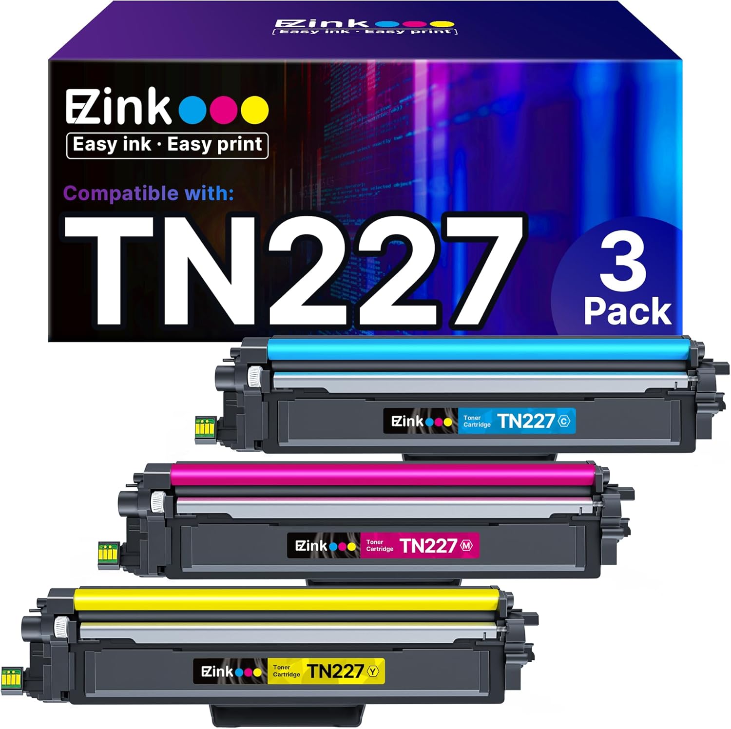 E-Z Ink TN227 Compatible Toner Cartridge Replacement for Brother TN227 TN223 TN227C TN227M TN227Y to use with MFC-L3750CDW HL-L3210CW HL-L3290CD HL-L3230CDW MFC-L3710CW HL-L3270CDW (3 Pack)
