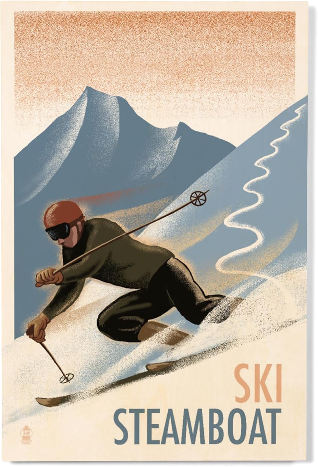 Lantern Press 12x18 Inch Premium Wood Sign, Ready to Hang Wall Decor, Steamboat, Colorado, Downhill Skier, Lithograph