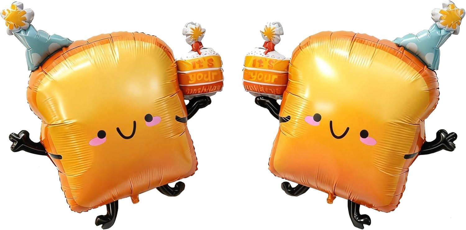 2Pcs cute food balloons Cute Toast Man with Birthday Cake & Party Hat Balloons For Birthday Party Decorations, Baby Shower Supplies, Food Theme Party supplies