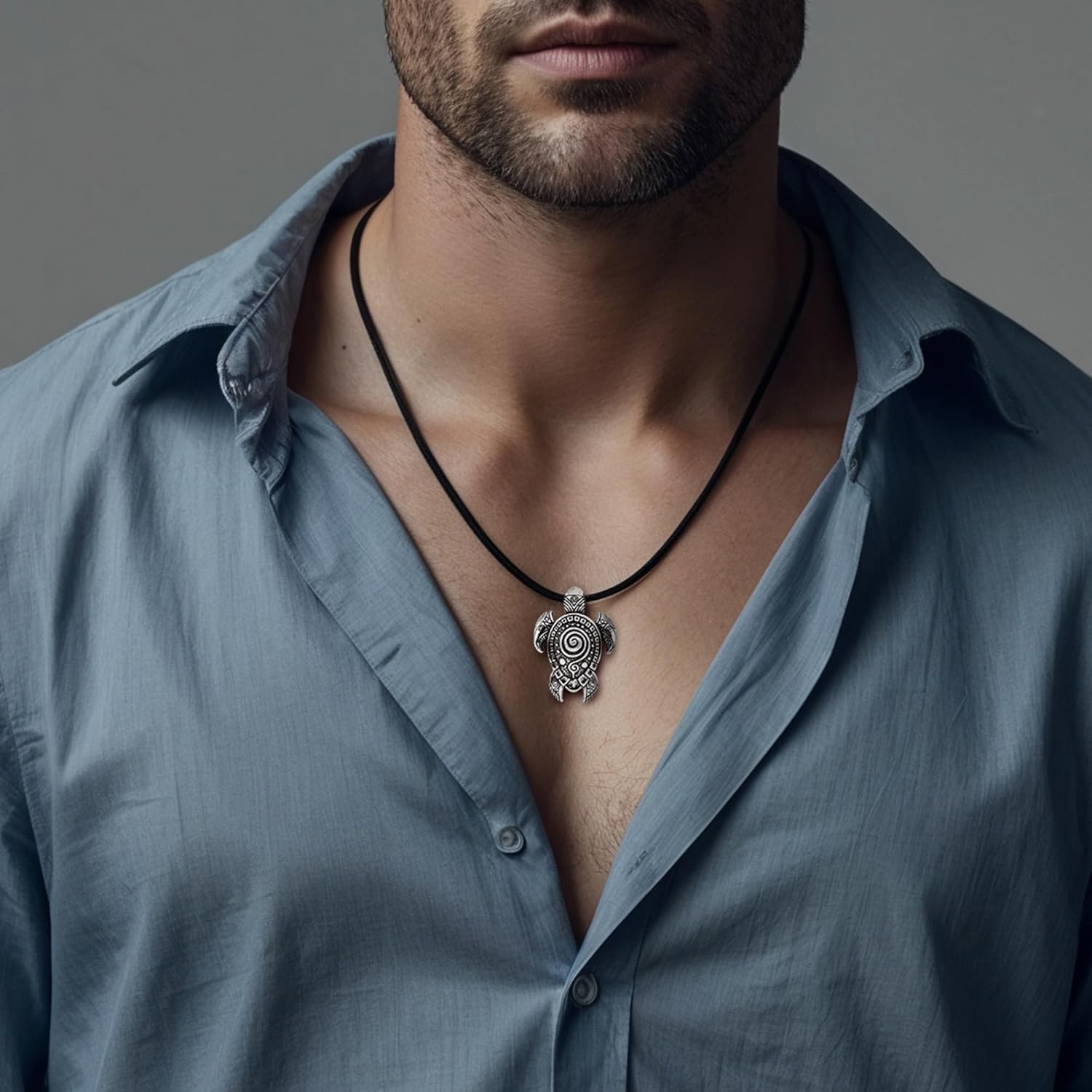 PAKABONE Sea Turtle Nautical Necklace - Maori Style Silver Pendant - Polynesian Tatto Style - Maori Ocean Jewelry Gift for Men Women