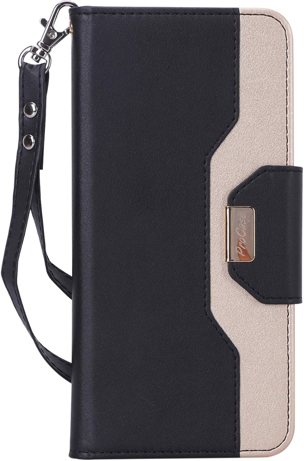 ProCase Wallet Case for LG V40, Flip Kickstand Case with Card Holders Mirror Wristlet, Folding Stand Protective Cover for LG V40 ThinQ 2018 Release -Black