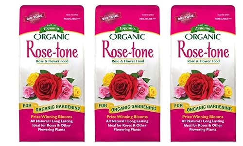 Espoma Fertilizante orgánico orgánico de tono rosa 4-3-2 para todo tipo de rosas y otras plantas con flores. Promueve el crecimiento verde vigoroso