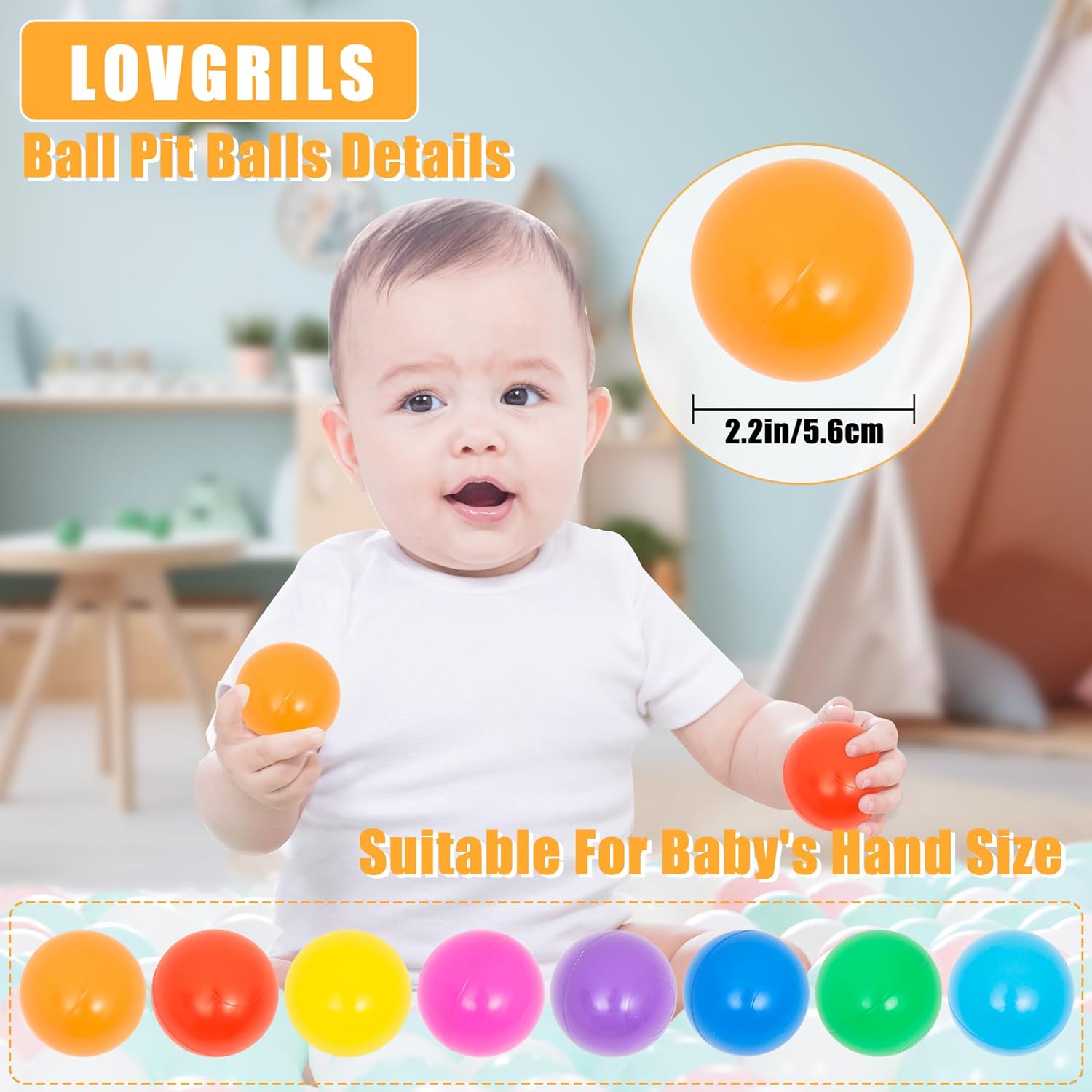 Ball Pits Balls 500 Soft Plastic Pool Balls for Baby, BPA-Free Play Balls for Kids, Non-Toxic, Crush-Proof Colorful Playpen for Toddlers, Baby Pool Water Toys, Ball Pits Play Tent and Pet Dogs