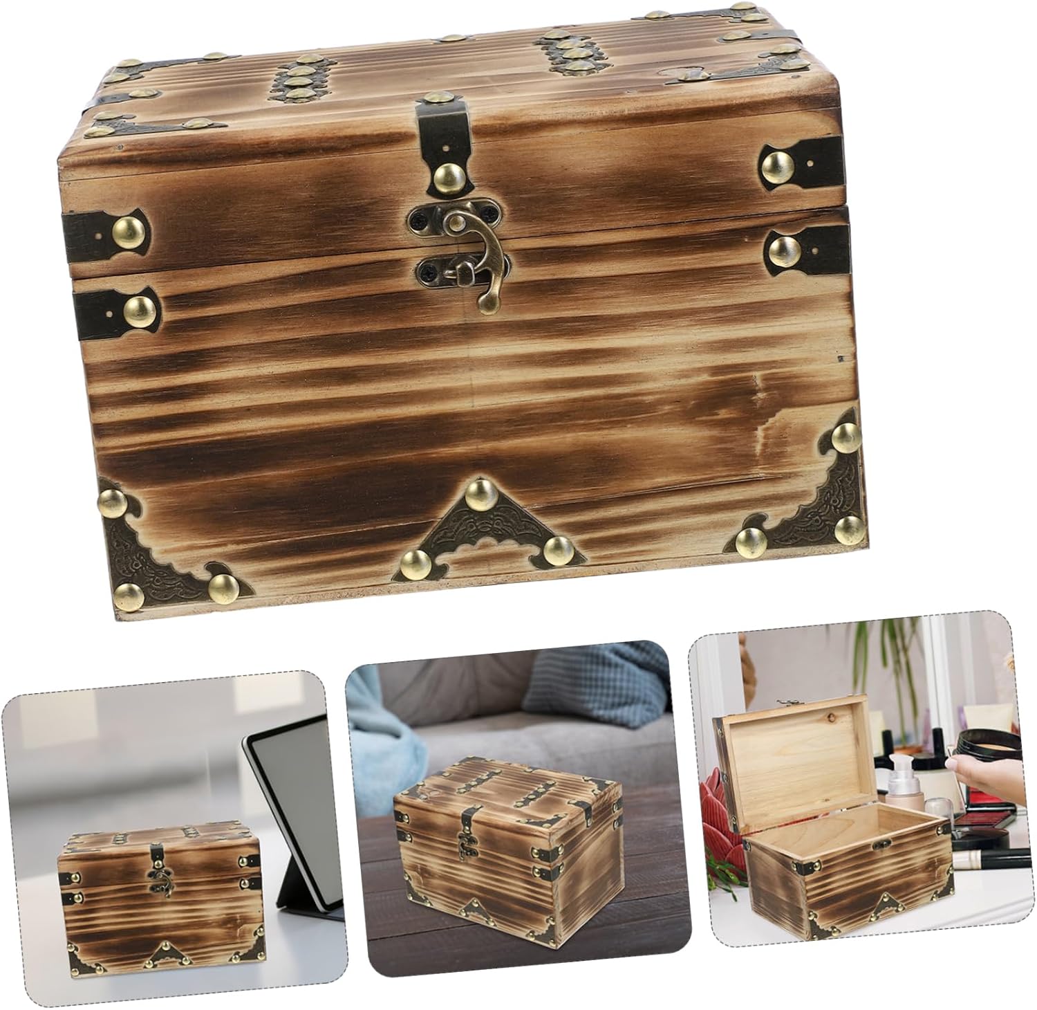 Vintage Wooden Jewelry Storage Box Antique Style Pirate Treasure Chest Organizer for Keepsakes Retro Design for Home and Giving for Valentine Day and Anniversaries