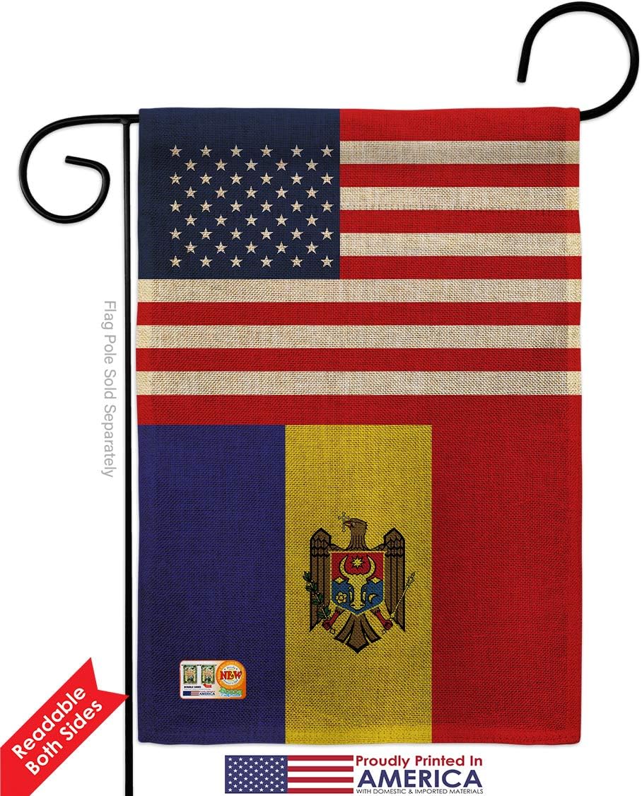 Moldova US Friendship Burlap Burlap Garden Flag Regional USA American Alliance World Country Particular Area Small Decorative Gift Yard House Banner Double-Sided Made In 13 X 18.5