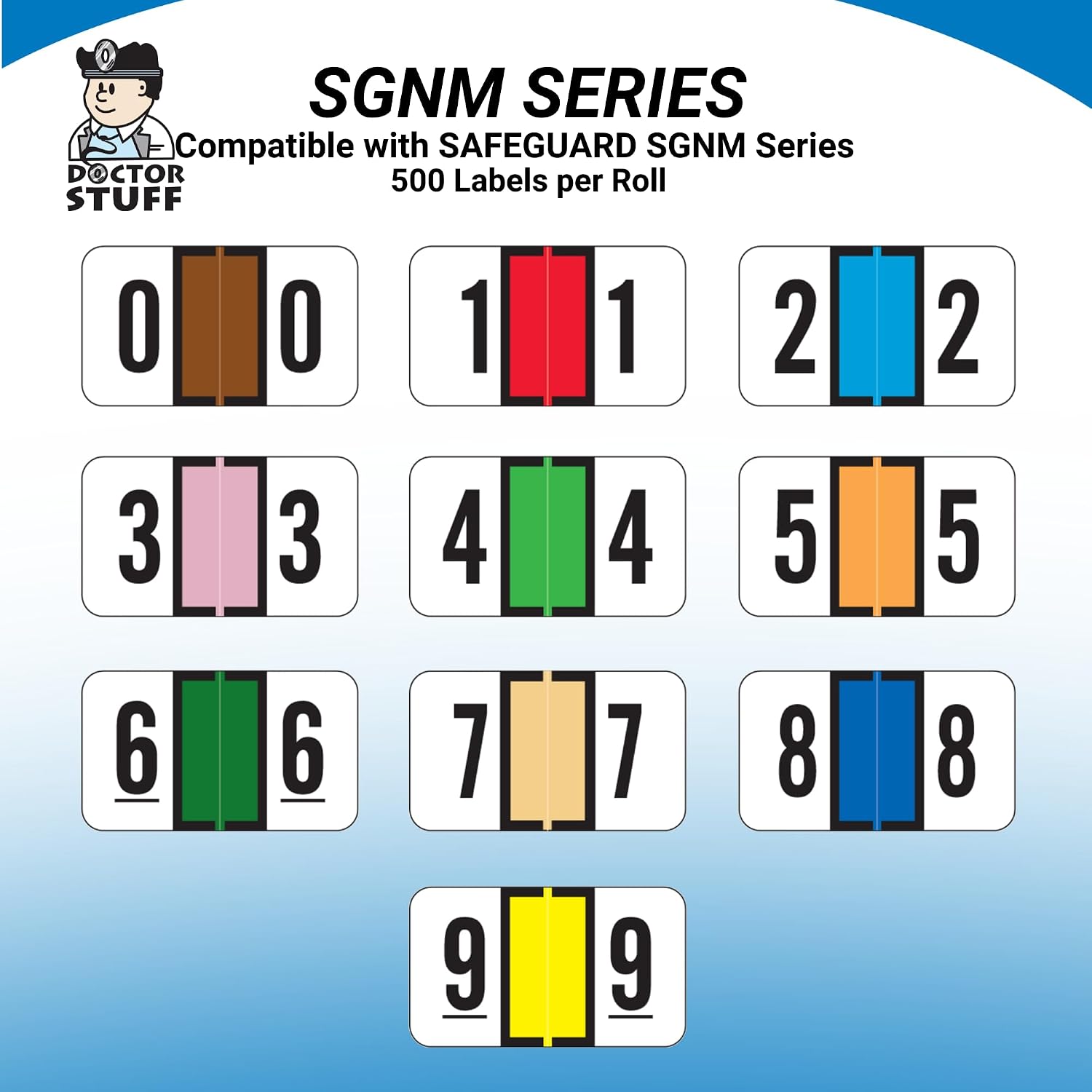 Doctor Stuff - File Folder Labels, Number 4, Safeguard Match - SGNM Series Chart Stickers, Light Green, 15/16" x 1-5/8", #4, 500/Roll