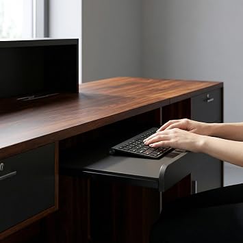 Reception Desk with Counter, Modern Front Desk Reception Counter with Power Outlet, Wireless Charging & LED Light Strip, Large Receptionist Desk for Office Salon Retail Store Lobby