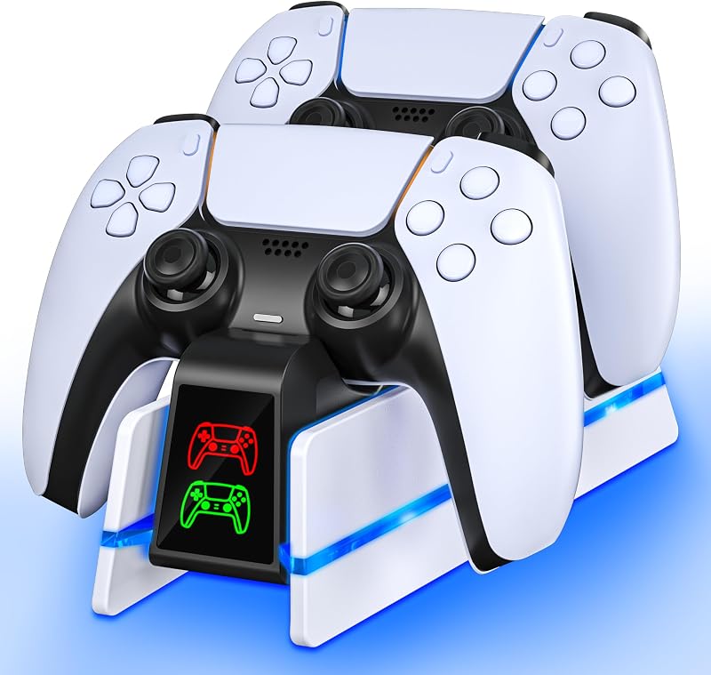 for PS5 Controller Charger Station for PlayStation 5 Dualsense/Edge | Charging Station with 10 LED Light, for Playstation 5 Controller Accessories Charging Station, Charging Dock with Cable