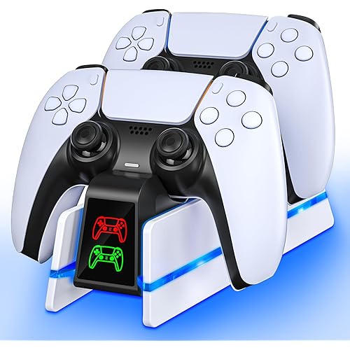 PS5 Controller Charger Station for PlayStation 5 Dualsense/Dualsense Edge, Charging Station with 10 LED Light, PlayStation 5 Controller Accessories Charging Station, Charging Dock with Charging Cable