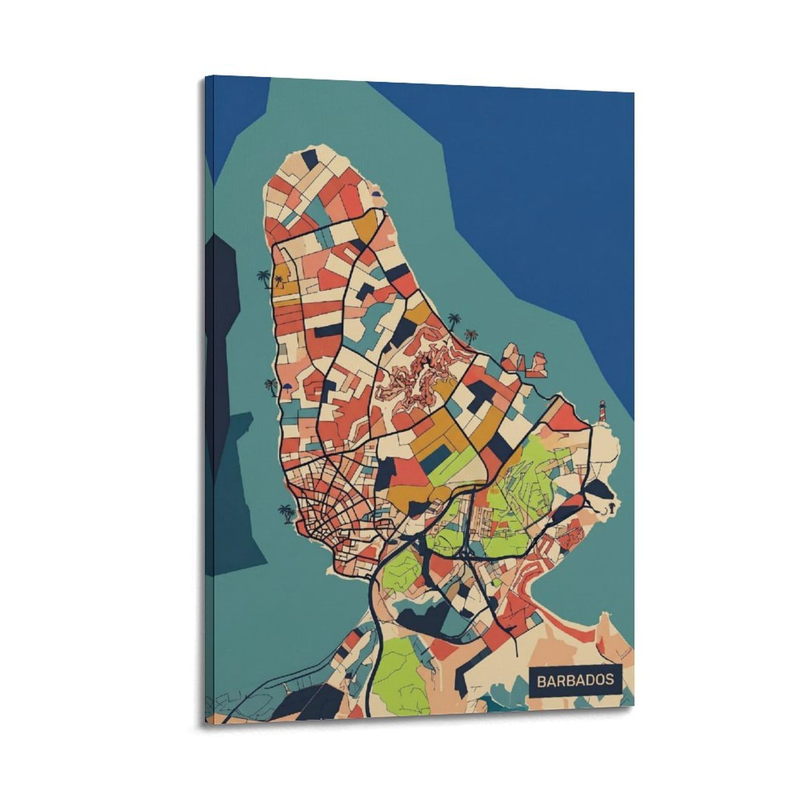 OKNGB Vintage Modern Abstract City Map Poster Barbados Island Travel Decorative Painting Canvas Art Picture 20x30inch(50x75cm)