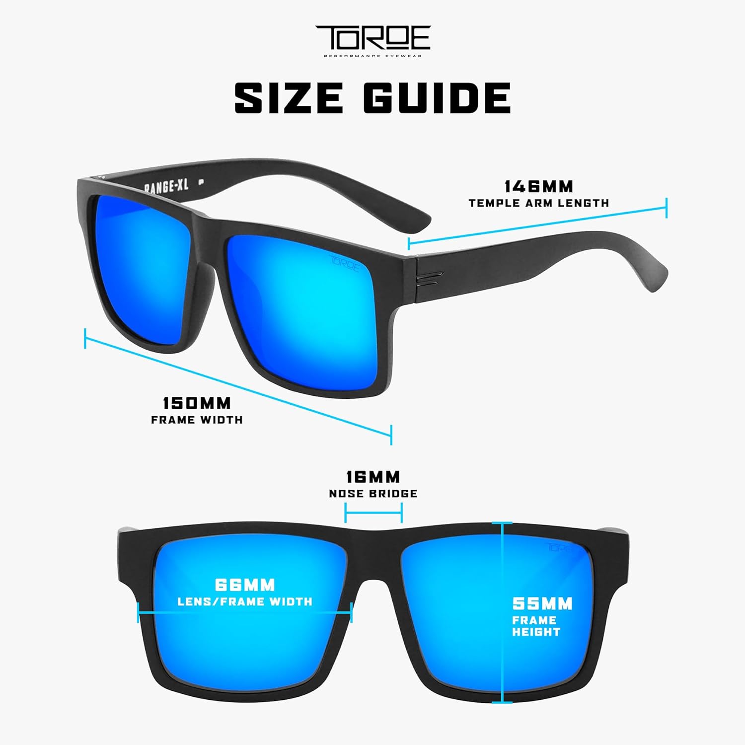 TOROE Eyewear Matte Black RANGE XL Frame Sunglasses Light Weight TR90 Frame, Polarized Polycarbonate Lens - Image 6