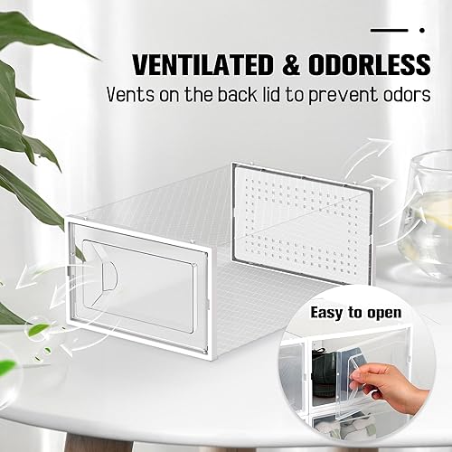 Miniatura 6 de Kuject Paquete de 15 cajas de almacenamiento de zapatos, organizador de zapatos apilable de plástico transparente grande para armario, conecta cajas