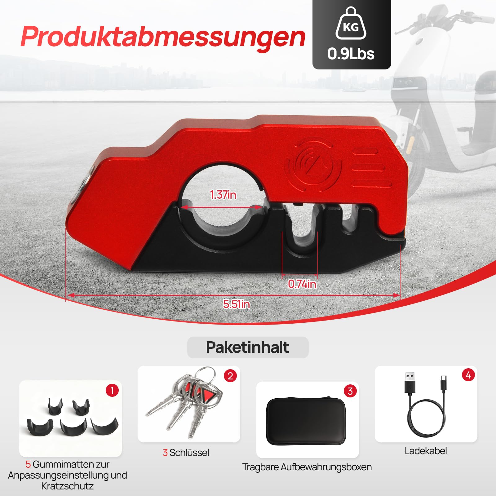 Motorrad Bremsschloss Alarm 130DB, Schwere Aluminium Motorrad Schloss Alarm | IP65 Wasserdichte, Anti Diebstahl Lenker Schloss, Hohe Sicherheit Bremshebelschloss für Moped, Fahrrad, E Scooter, ATV