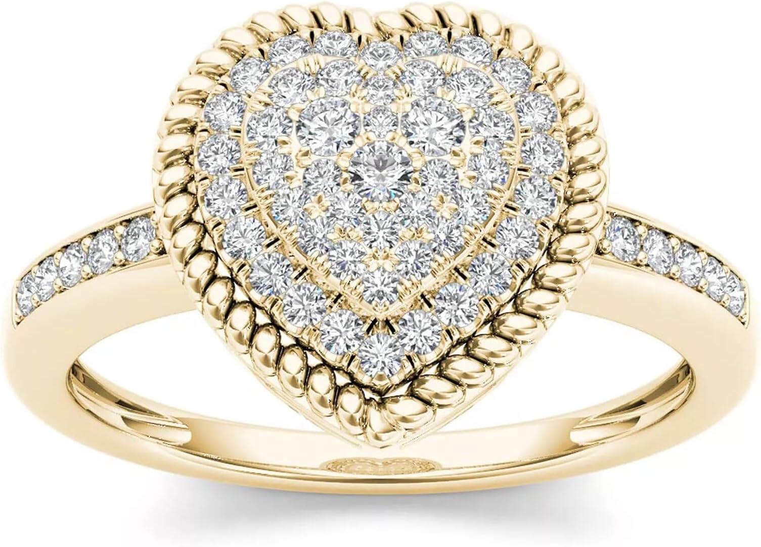 Round Cut White Diamond 14K Yellow Gold Finish Diamond Halo Heart Wedding Engagement Ring for Women's