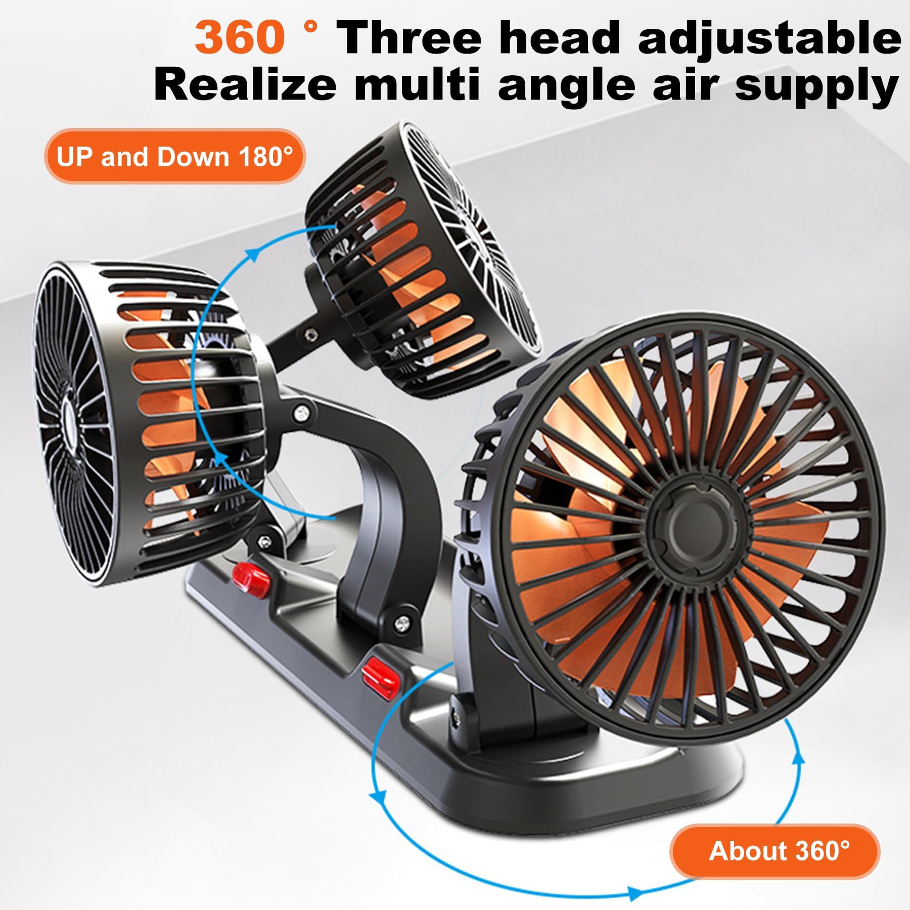 Ventilador De Coche,Giratorio 360 De La Coche,Ventilador Coche Triple Cabezal,Potente 2 Velocidades Mini Ventiladors Mesa