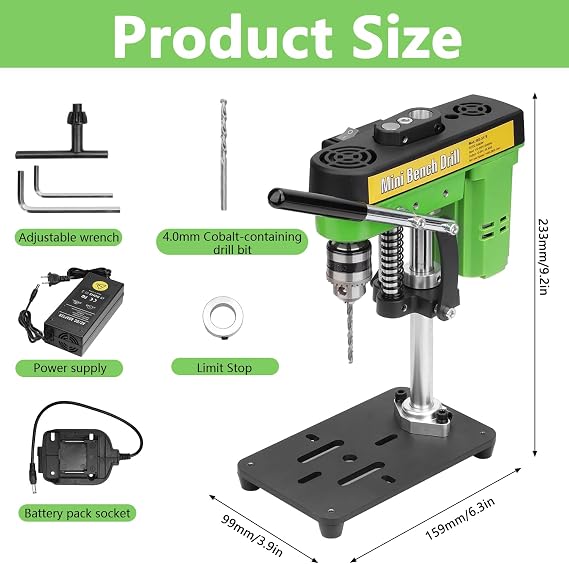 Mini Bench Drill Press, 7-Speed Adjustable Portable Pillar Drill Press with UK Plug Charger&Drill Attachment, High Precison Low Noise Precision Bench Machine for DIY Woodwork, Metal, Jewelry Craft