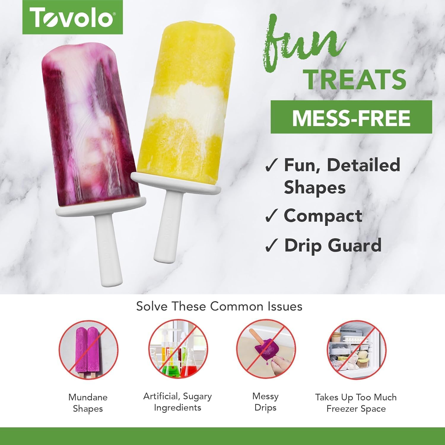 Tovolo Silicone Groovy Popsicle Molds with Tray (Spring Green) - Ice Pop Molds with 6 Cavities for Homemade Ice Pops & Frozen Snacks - Popsicle Maker with Drip-Guards, Dishwasher Safe & BPA-Free