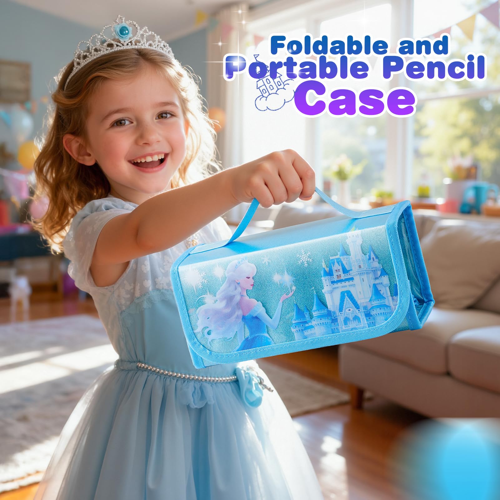 HappyGoLucky Valigetta Colori per Bambini Acquerelli Pastelli Pennarello, Regalo Bambina 3-10 Anni, Kit Disegno Colori per Bambini - Impermeabile e Facile da Pulire - Regali di Natale (Blu)