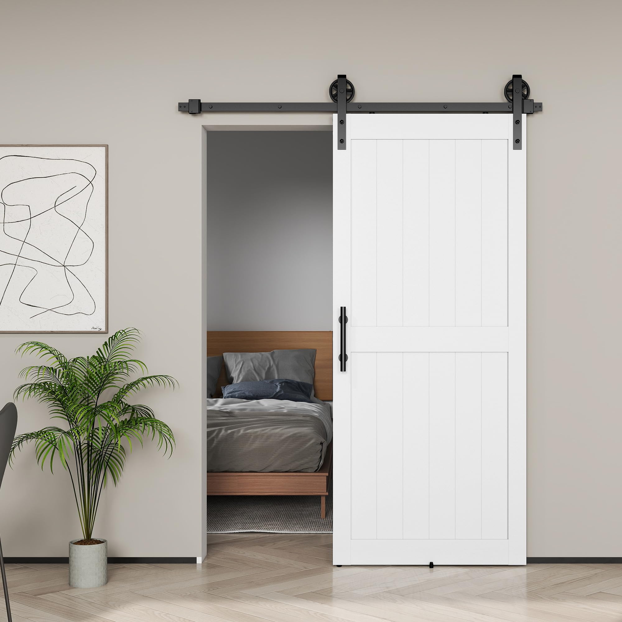 HOMCOM Porta Scorrevole Esterna Muro 91.5x213.4cm, Binario Acciaio, Maniglia Migliorato, Ruote, Porta da Interno in Stile Industriale, in MDF e Legno Pino, Impermeabile, per Cucina, Bagno, Soggiorno