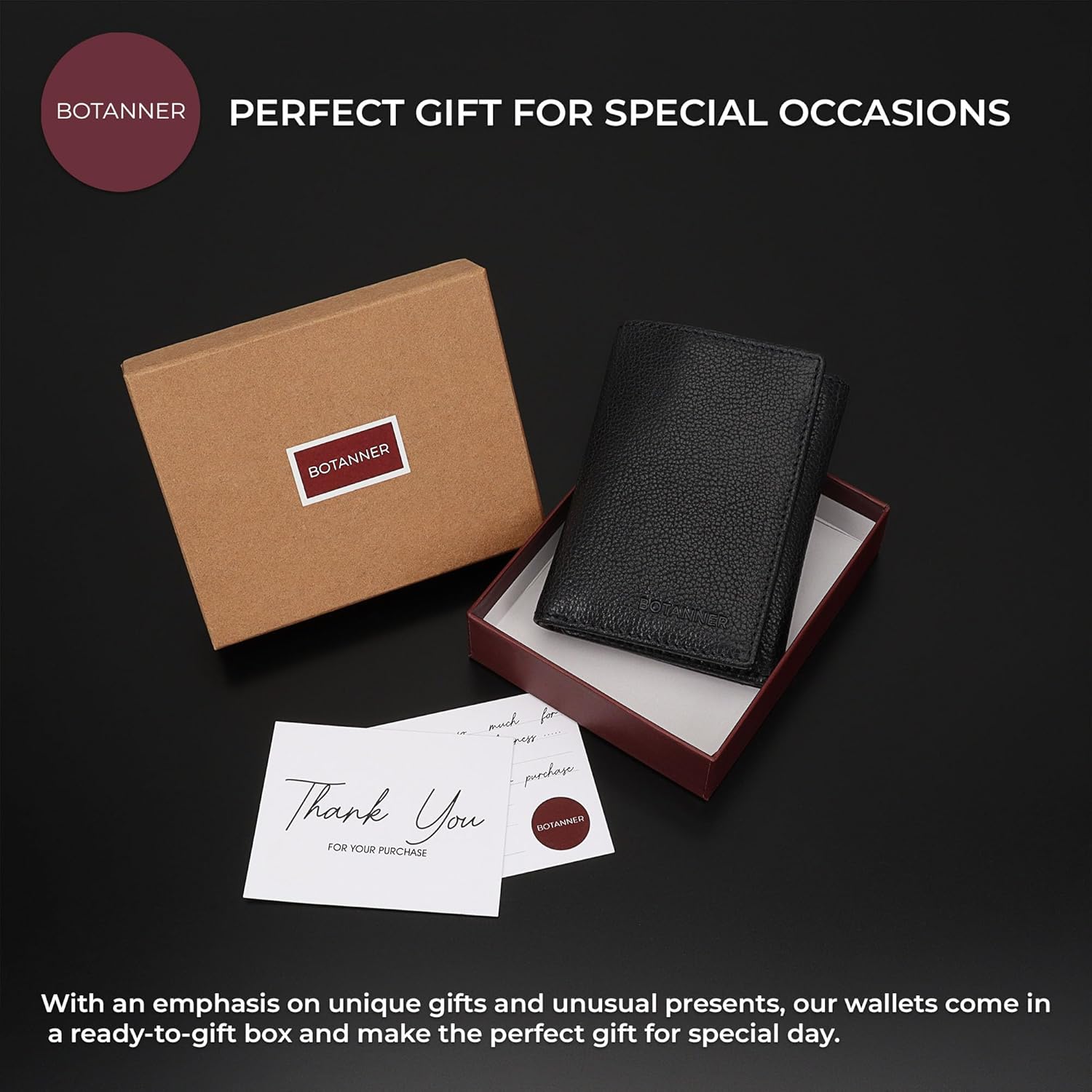 Genuine Leather Mens Trifold Wallet RFID Blocking 8 Credit Card Slots Section for Bills 3 Hidden Pockets | Black - Image 6