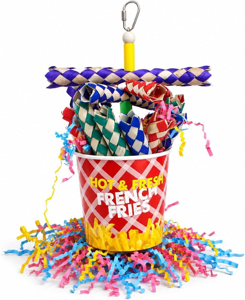 2306 French Fries Small Medium Bird Toy Foraging Bamboo Trap Cup Paper Shred Cockatiels Parakeets Conures and Other Similar Sized Birds