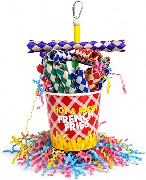 Bonka Bird Toys 2306 French Fries Small Medium Bird Toy Foraging Bamboo Trap Cup Paper Shred Cockatiels Parakeets Conures and Other Similar Sized Birds