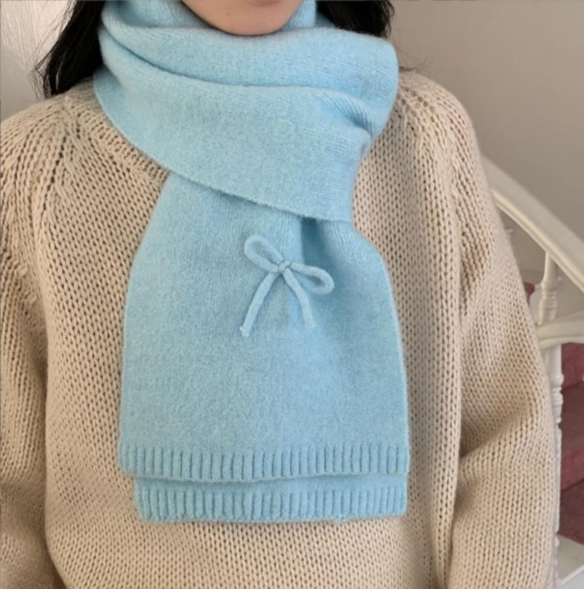 Bow Winter Scarf Women Chunky Winter Knitted Scarves Cold Weather Fashion Cashmere Pashmina Shawl Wraps Scarves - Image 2