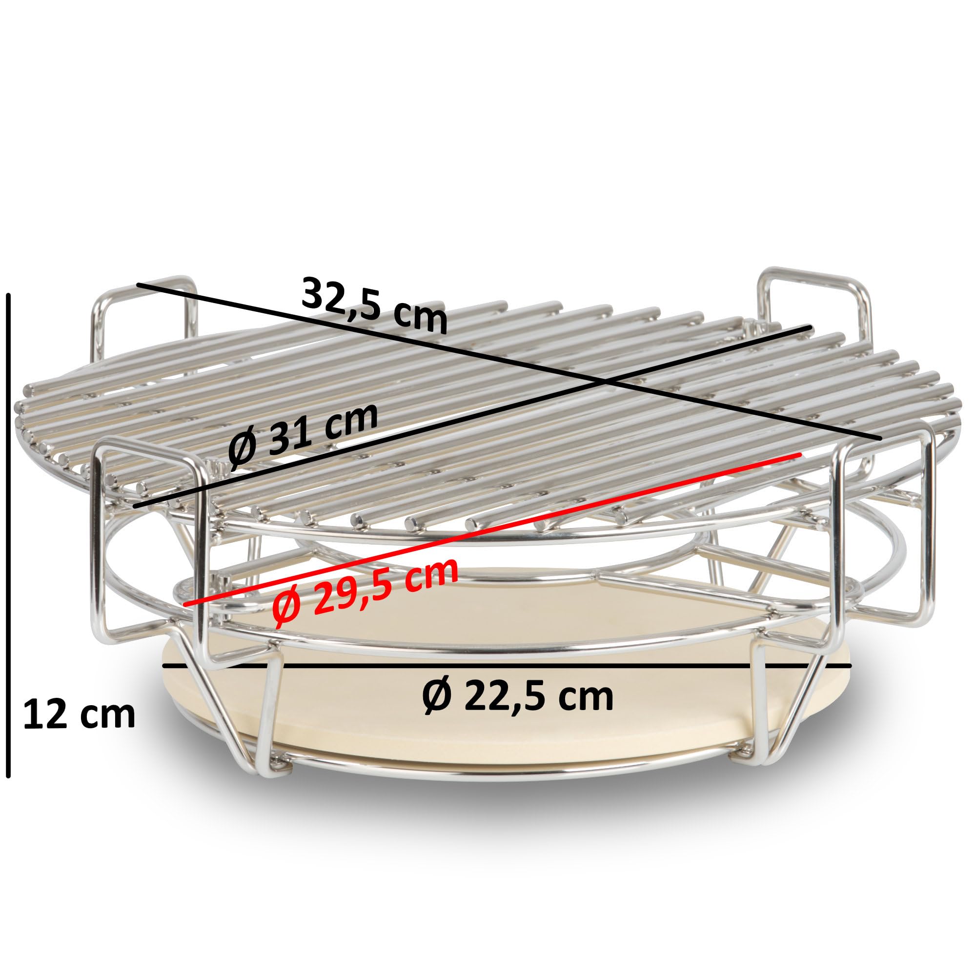 BBQ-Toro Elastyczny system gotowania do grilla Kamado, Ø 39 cm, nakładka do grilla ze stali nierdzewnej, 3 poziomy z rusztem do grillowania i kamieniem do pizzy | akcesoria Kamado, akcesoria do grilla