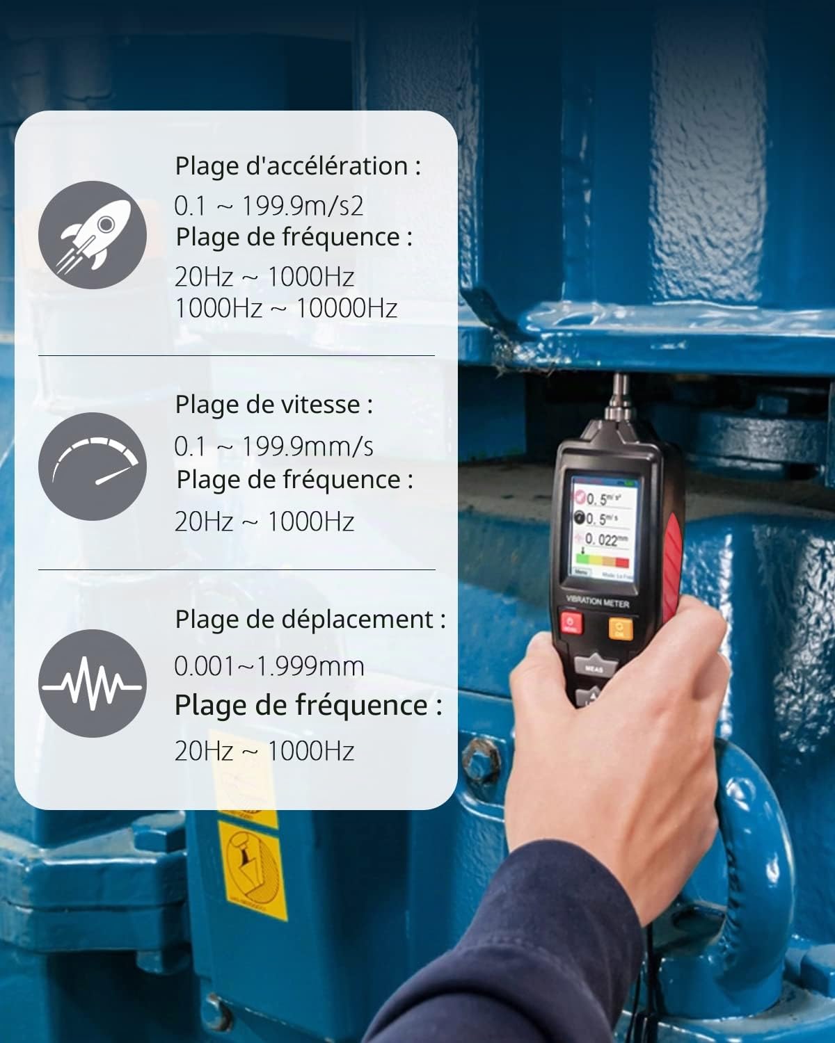 Wintact Testeur de vibration mécanique numérique portable, 0,01 ~ 199,9 mm/s, analyseur de vibrations mécanique, jauge de testeur, accélération, vitesse, mesure de déplacement pour CVC, moteurs,