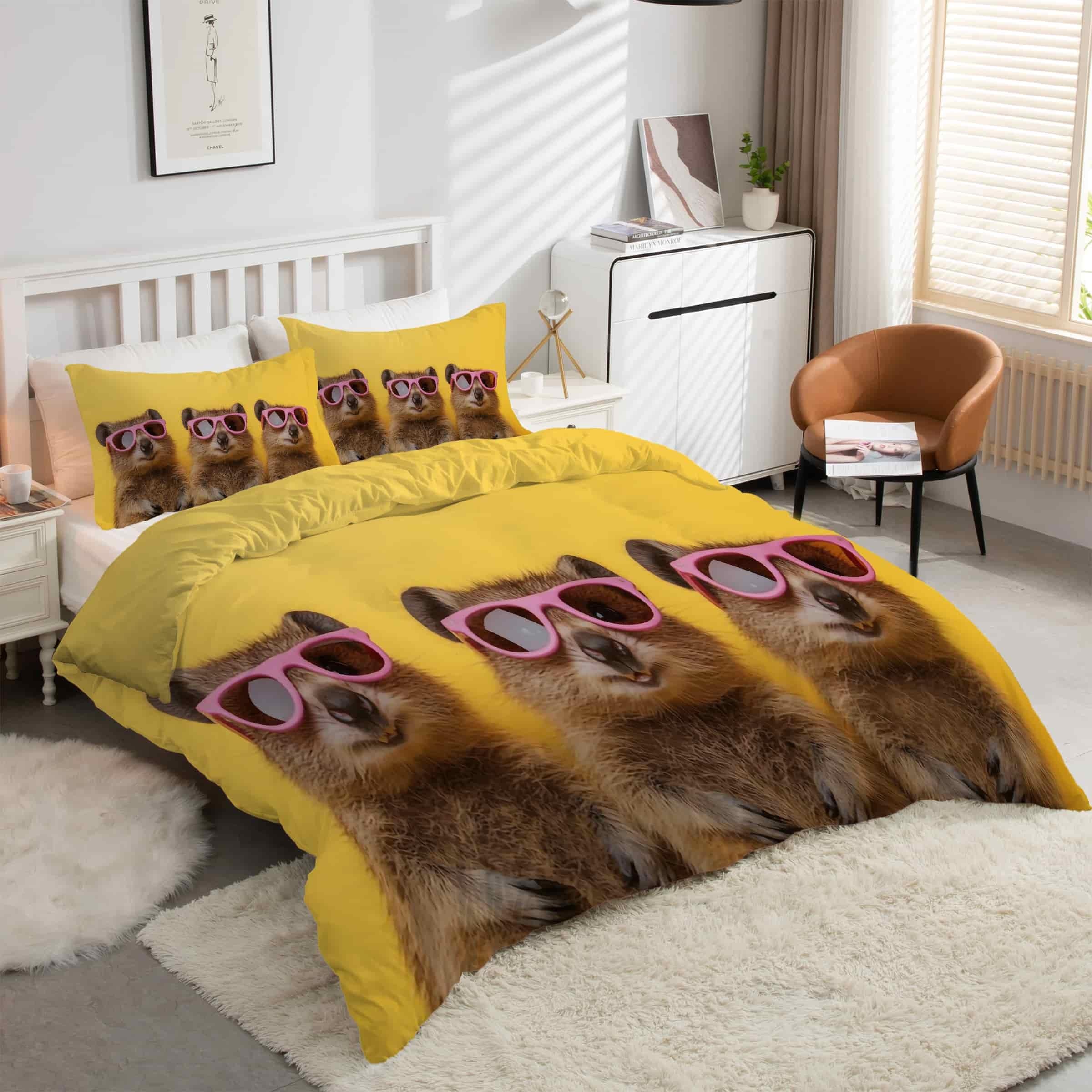 Housse de couette 200x200 raton laveur en microfibres douces zippée
