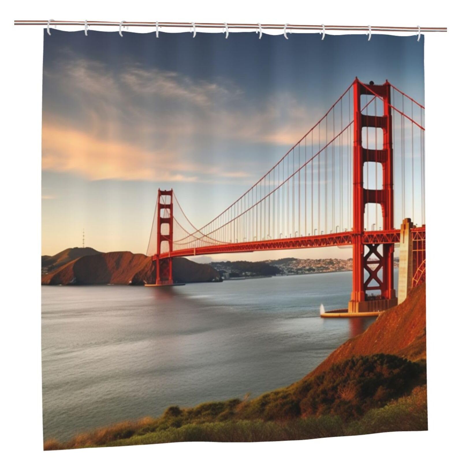 Rideau de douche imperméable épais Golden Gate rustique 182x182 cm avec 12 crochets