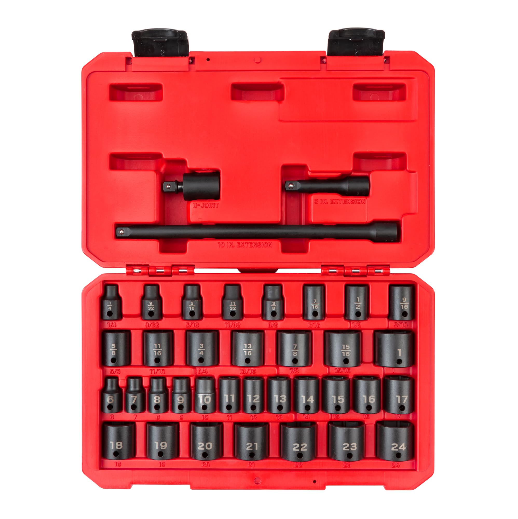 TEKTON 3/8 Inch Drive 6-Point Impact Socket Set, 37-Piece (1/4-1 in., 6-24 mm) | SID91402