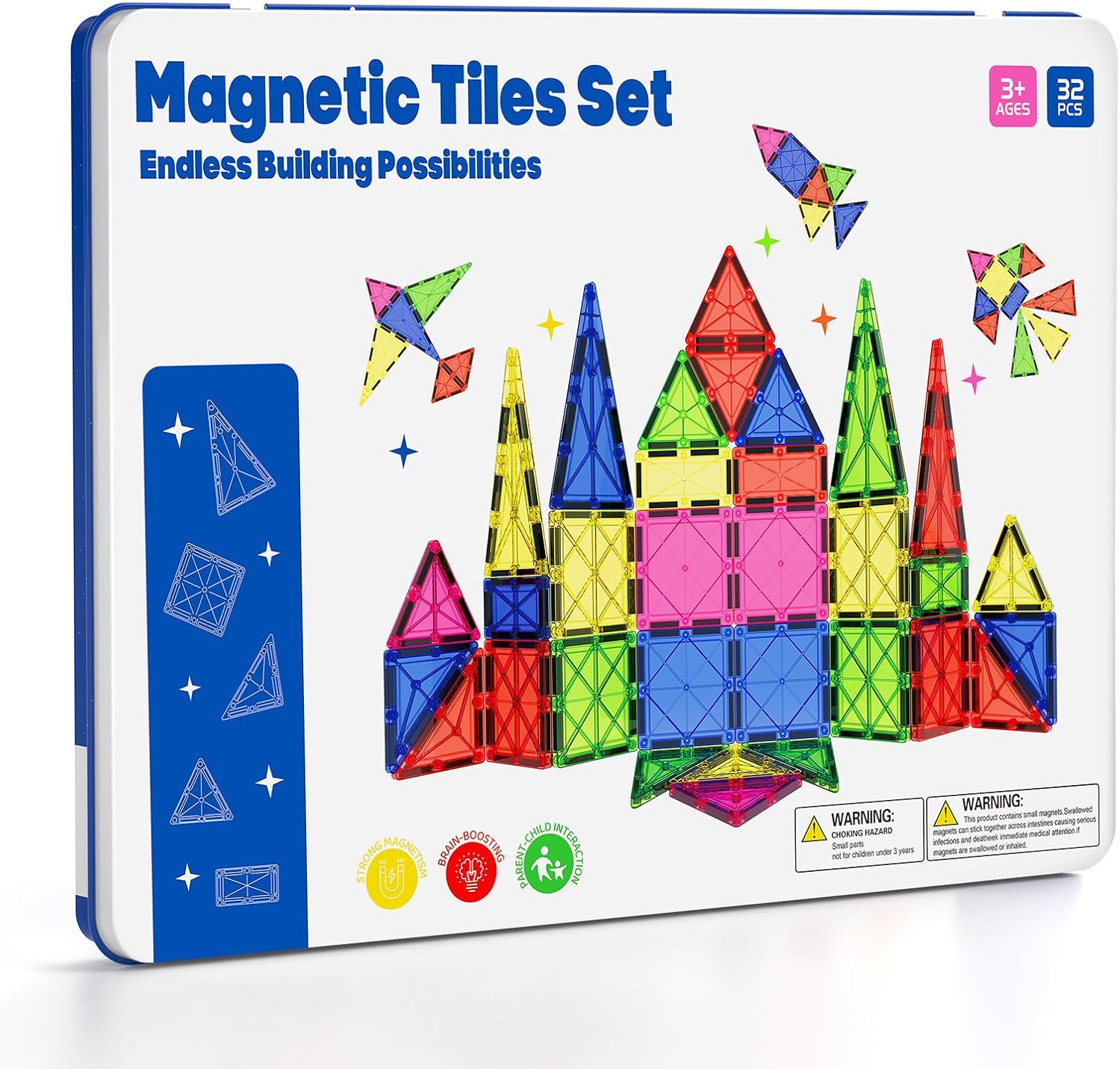 Large Magnetic Tiles Set with Iron Storage Box and Mini Magnetic Tiles Set