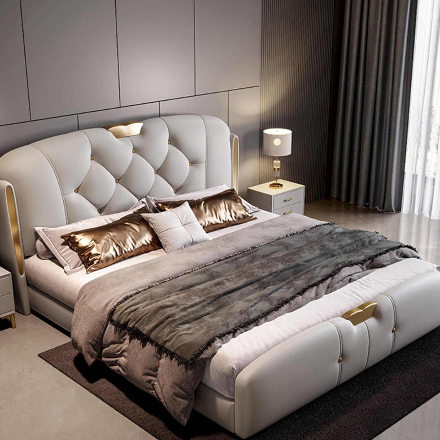 Modern Light Luxury Queen Size Platform Bed Wooden Slats Support Lift Up Storage Bed with Headboard Noise-Free