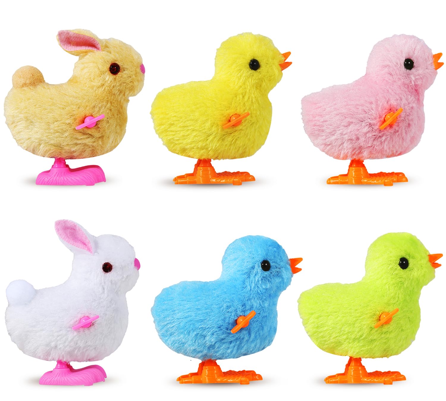 Easter Wind Up Chicken Toys, 12pcs Cute Plush Jumping Bunny Toy Hopping Animals Clockwork Windup Rabbit for Kids Birthday Gift Party Favors Christmas Goody Bag Fillers Prizes Treasure Box