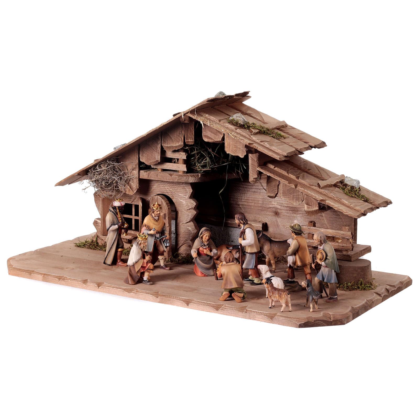 Holyart Presepe Val Gardena: Presepe nella stalla mod. Original Pastore legno dipinto in Val Gardena 12 cm - 14 pz