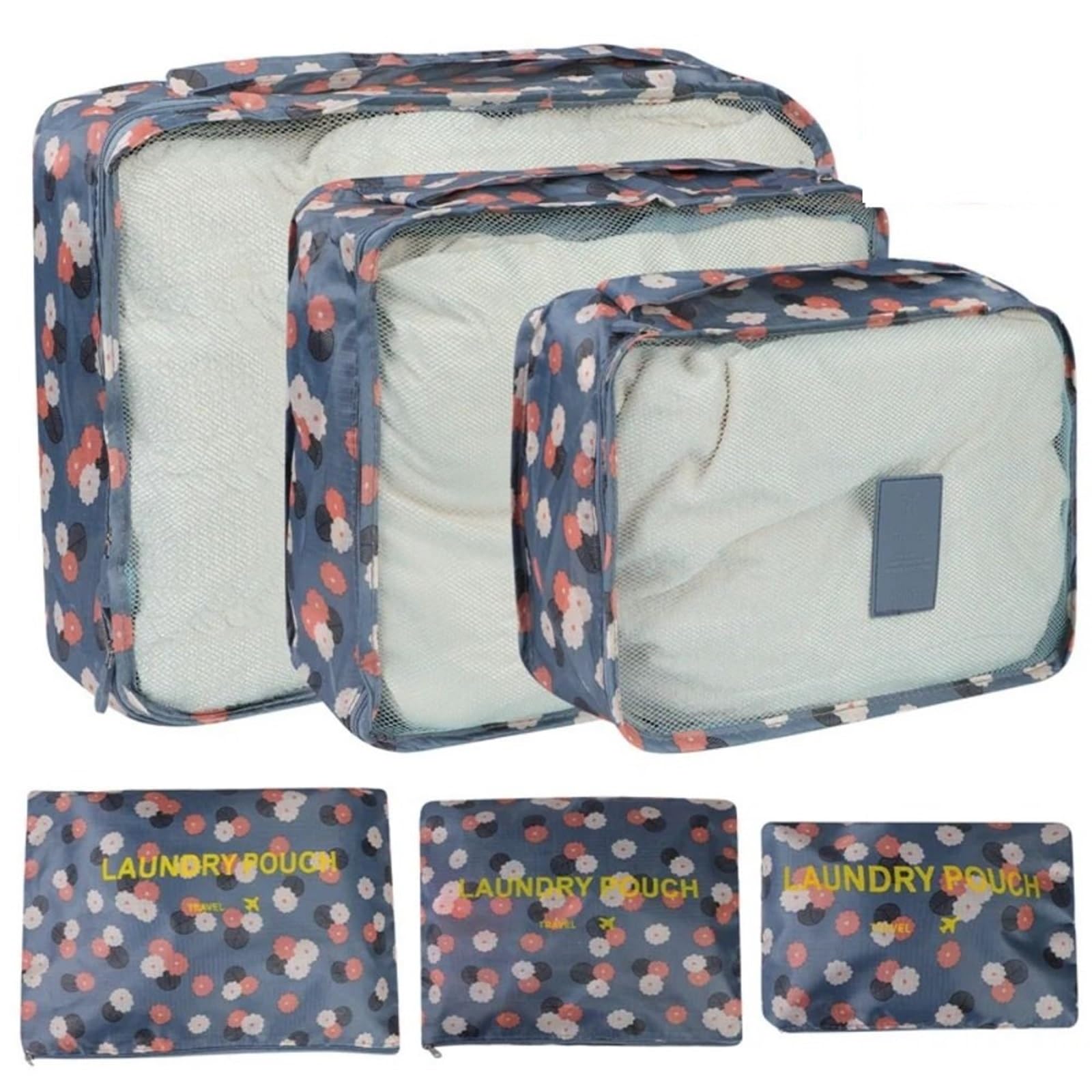 6pcs Travel Organizer Set Suitcase Storage Bag Portable Clothes Underwear Shoes Cubes For Travels Makeup Bags Luggage Organizers for Suitcases(Dark blue)