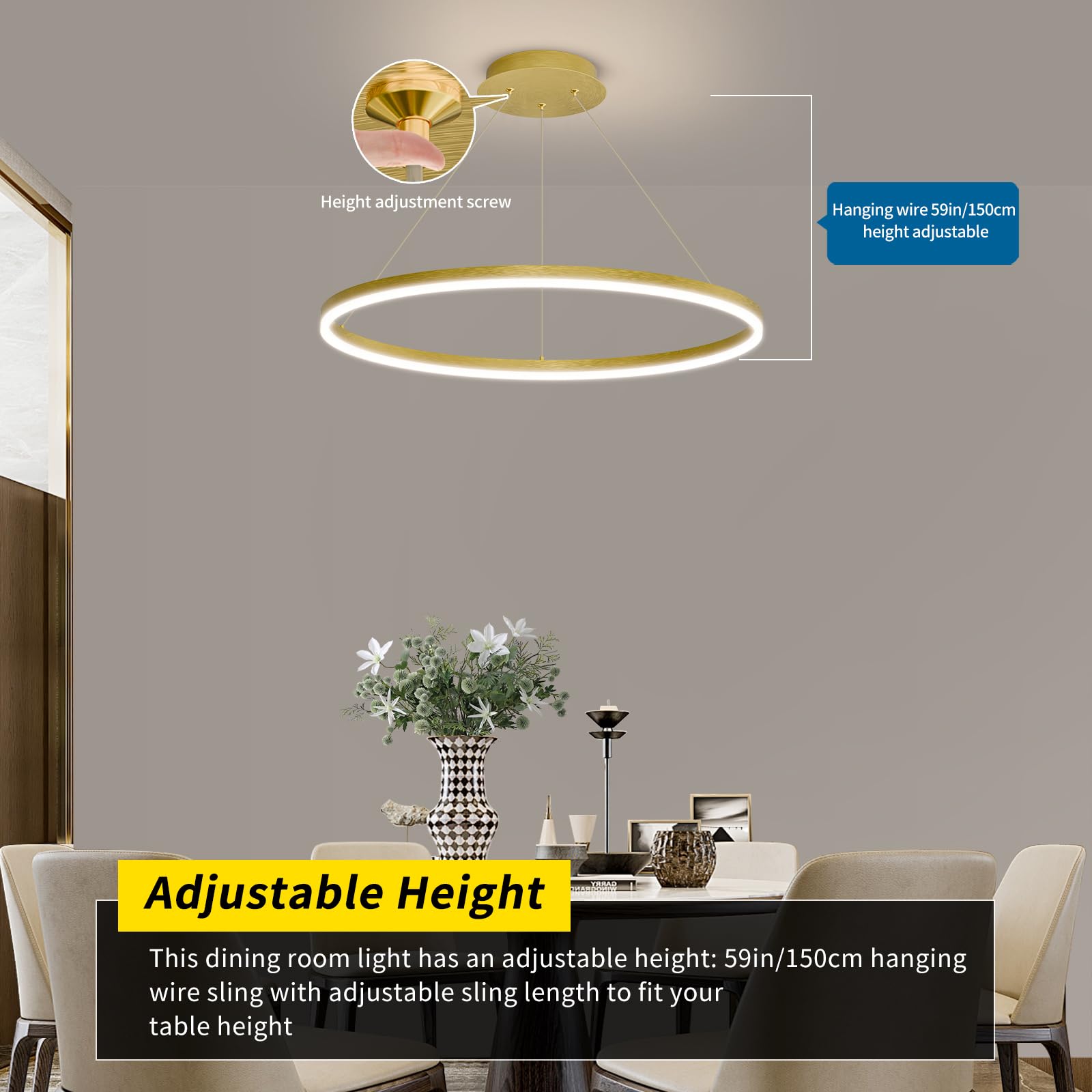Mikeru Lampadario LED Oro 40cm, Lampada Sospensione Lineare 3000k/4500k/6500k Telecomando dal 10% al 100% Lampadario LED Soffitto Moderno Nero con Funzione di Memoria per Camere da Letto